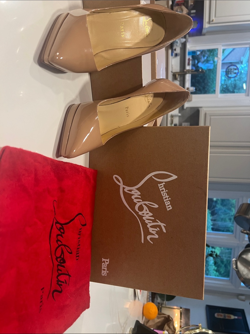 Christian Louboutin Nude Patent Leather Pointed-Toe Pumps